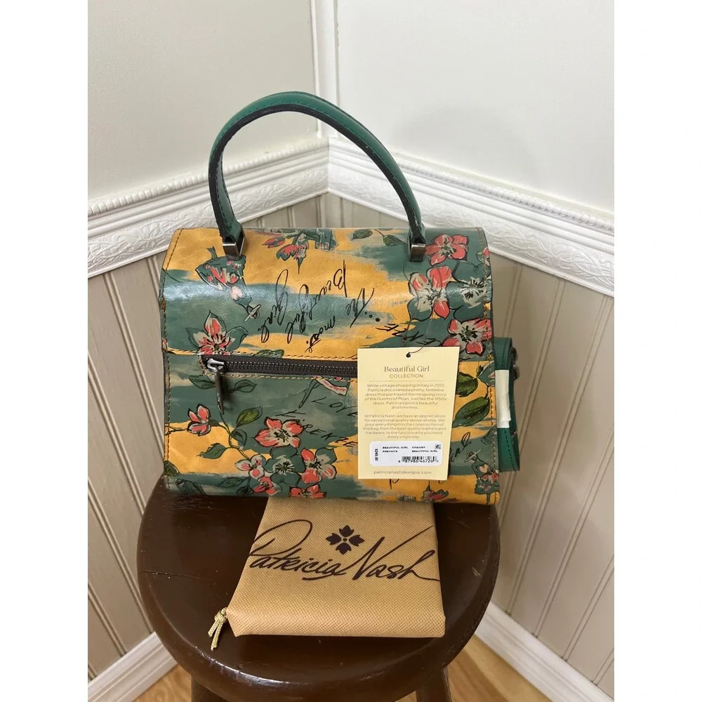 Patricia Nash Chauny Frame Satchel / Crossbody  Leather Floral  Bag NWT